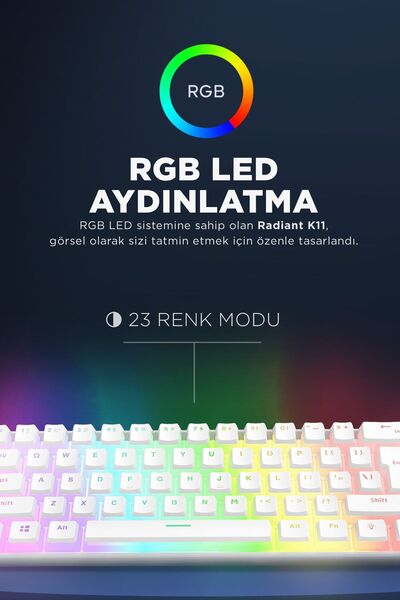 Rampage Radiant K11 Mekanik Klavye Type-c Bağlantı Rgb Puding Tuş Blue Switch Mini Us Gaming Oyuncu Klavye