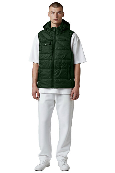 THE WOOW سترة رجالية بغطاء رأس رفيعة قابلة للنفخ باللون الأخضر – M موسمي مع س...