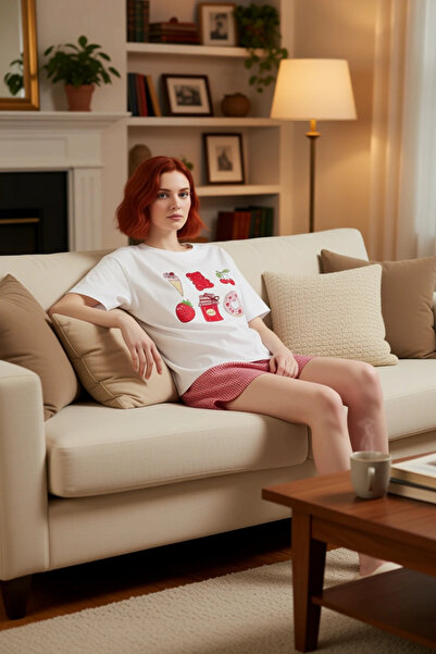 PayBuy Ženska udobna Pleteno majica i Karirano kratke hlače, pidžama set, udo...