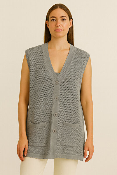 F&D Tekstil Women's Mother Baklava Pattern Slit Mercerized Vest