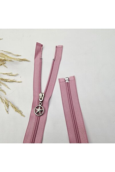 Kaf Kumaş Gül Kurusu Renk Yıldız Elcikli Açık Uçlu Fermuar | Naylon Dişli Fer...