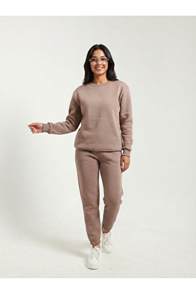 MODENZO طقم رياضي نسائي من قماش القطن الممشط ذو 3 خيوط بياقة دائرية