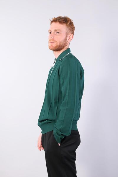 Mckanzie 3005 Collar Zippered Striped Shirt Collar Sweater