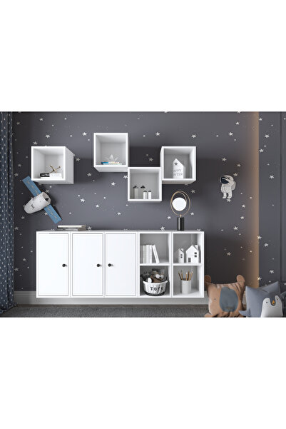 Nettrends Modüler Tasarım Duvar Ünitesi Açık Raflı ve Kapaklı Çok Amaçlı Dolap