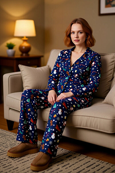 PayBuy Γυναικεία χειμερινή εμπριμέ βαμβακερή πιτζάμες Σετ Άνετη εφαρμογή Μακρ...