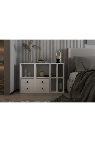 nettrends.net the new trend of shopping Modüler 4 Çekmeceli + Dar Raflı Depolama yer değiştirilebilir modüller– Beyaz-PNR-KMD-1004