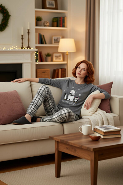 PayBuy Γυναικεία καρό σετ πιτζάμες Yumoş πλεκτό ύφασμα Άνετο χειμερινό επιλεκτικό υλικό Ποιοτική κατασκευή