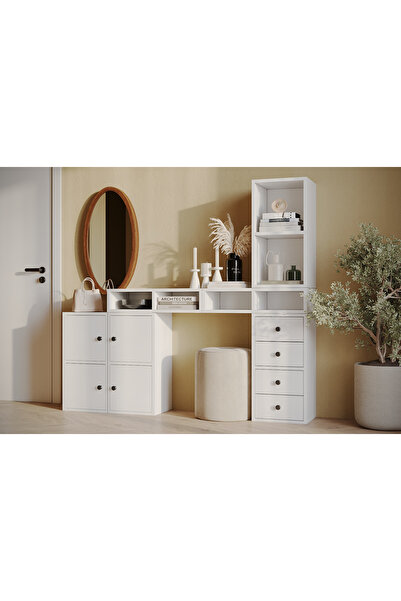 Nettrends Çok Amaçlı Fonksiyonlu Modern 4 Çekmeceli ve 4 Kapaklı Dresuar Kons...