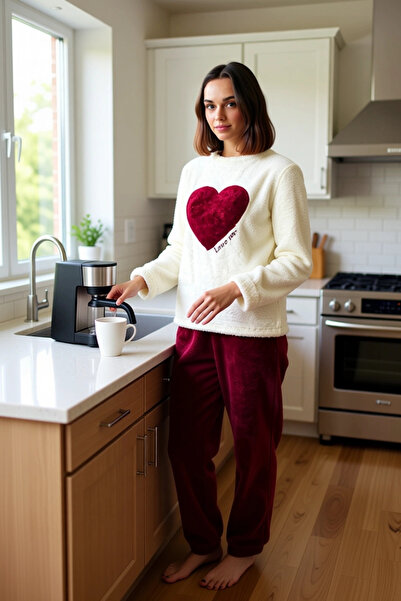 PayBuy Set pijamale de iarnă pentru femei Wellsoft Set de îmbrăcăminte confortabilă pentru acasă, cu inimă, tăiat confortabil