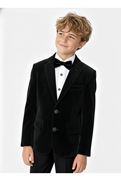 SIRRI Erkek Çocuk Kadife Siyah Tek Blazer Ceket