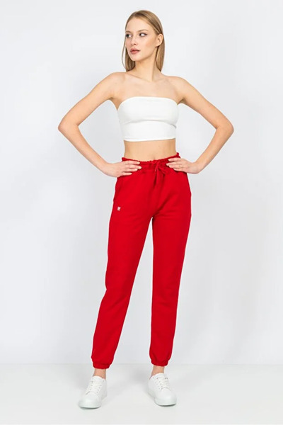 Lexsina Women's Red Sweatpants with Elastic Legs