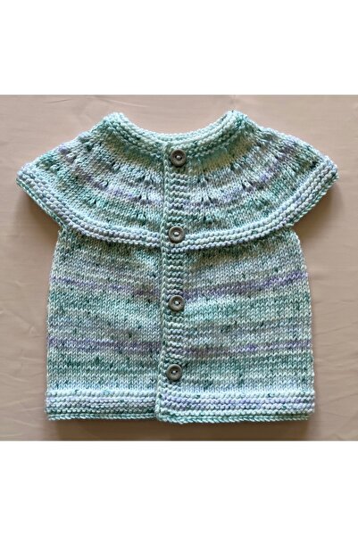 MOJOMIX Yeşil Beyaz Batik El Örgüsü Bebek Zıbın Yeleği