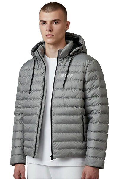 THE WOOW Kapüşonlu Gri Şişme Mont - Erkek