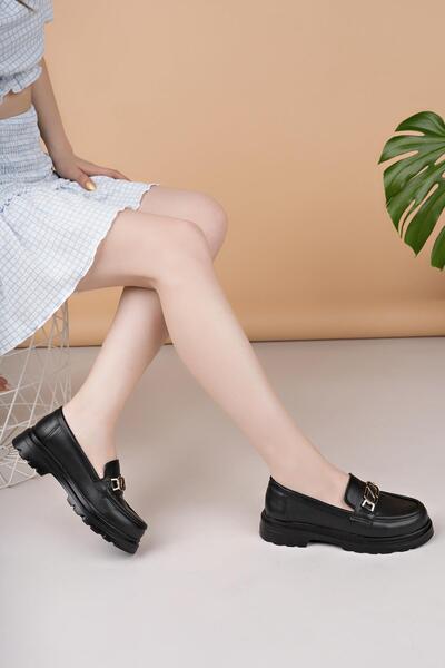 Nesil Shoes Süha 506 Чорні анатомічні жіночі лофери