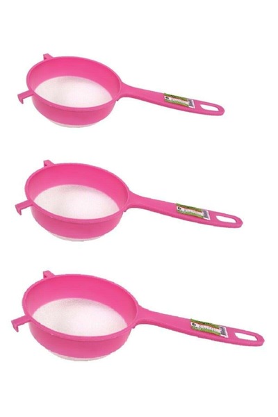 Emr züccaciye 3-Piece Milk Strainer with Handle - Flour Pasta Rice Washing Strainer Pink