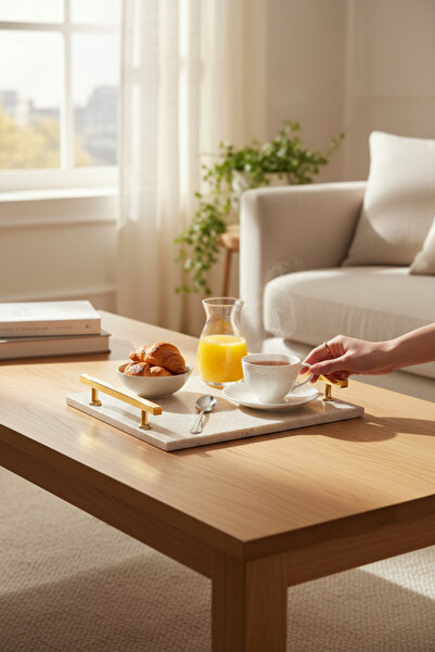 Akayev Travertine Gold Florya 30X20 cm Tray