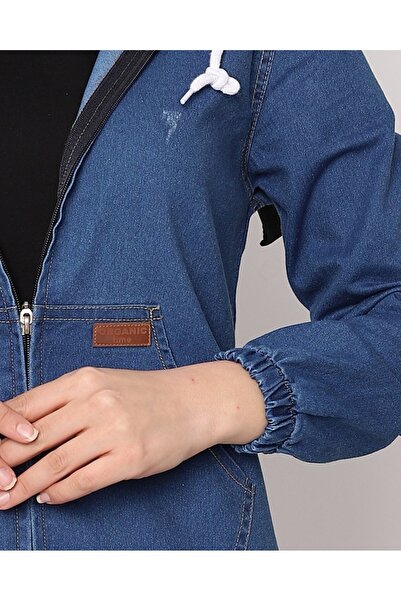 Modamorfo Μπλε τζιν μπουφάν με κουκούλα - Μήκος με φερμουάρ