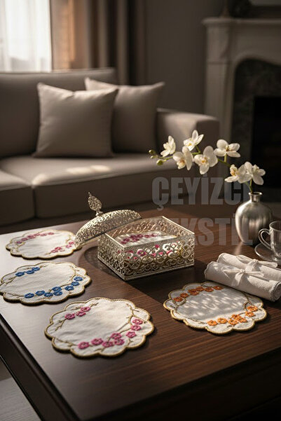 Çt Çeyizci Tekstil Sunumluk Peçete, Kokteyl Peçetesi, Kahve Yanı Sunumluk, Bardak Altlığı 6 Adet Sunum Peçetesi