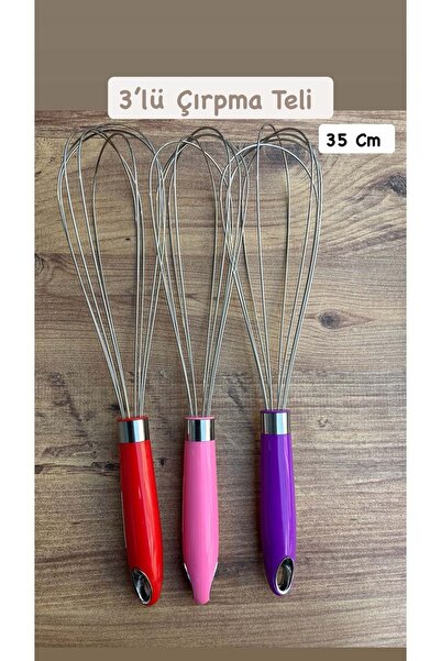 Doğuş Mutfak 35 cm 3 Pcs Stainless Steel Metal Whisk - for Mixing Eggs, Cakes and Dough