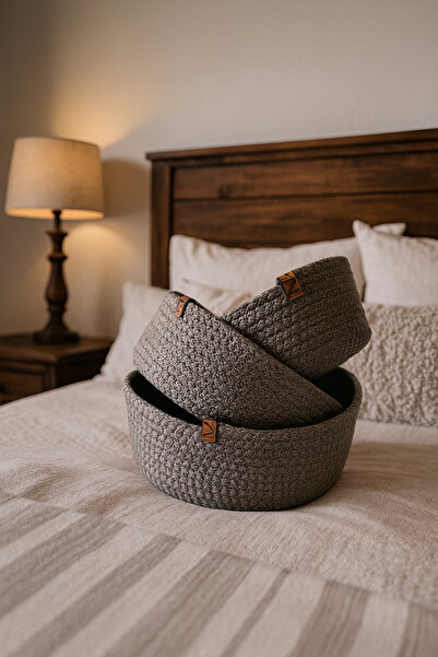 Naspar 3 темні кошики з візону, кошик для рушників з лози, органайзер для кух...