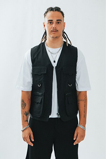 UKHWD SUPPLY Black Multi-Pocket Utility Cargo Men's Vest