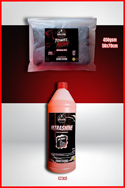 UltraShine Yoğun Cilalı Oto Şampuan + TowelRush 50x70cm 450GSM Oto Kurulama Havlusu