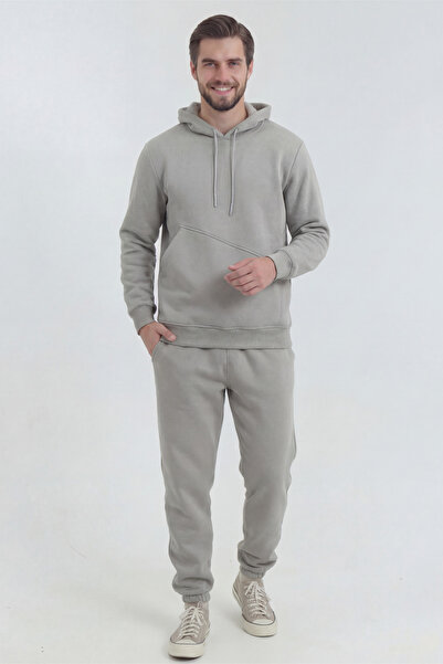 Veleno Stone Men's 3 Thread Tracksuit Set with Side Pockets Soft Puff Fabric