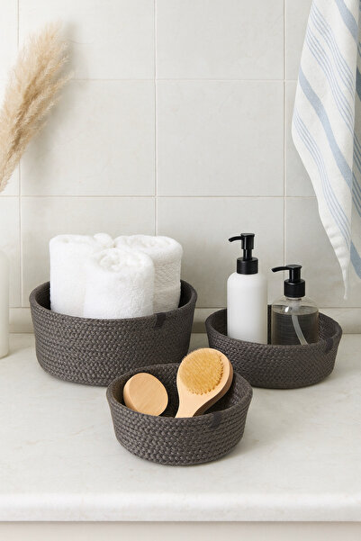 Naspar Antracit set od 3 komada košara i pletenih peškira - organizator za ku...