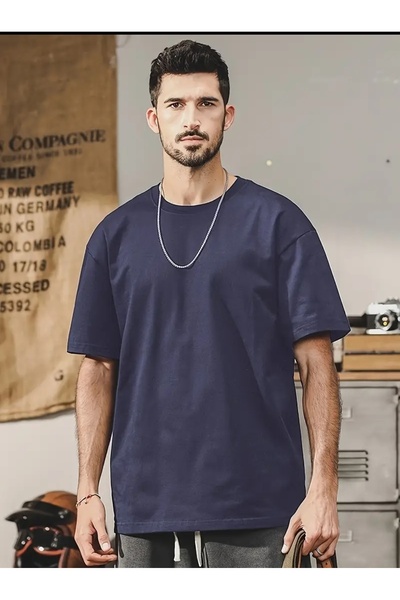 Grimm pamuklu penye unisex model bisiklet yaka rahat kalıp tişört
