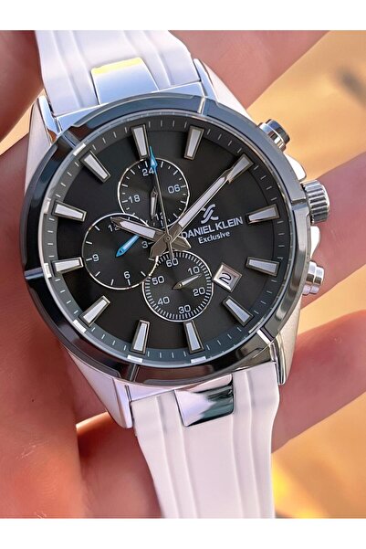 Daniel Klein ساعة يد رجالية بسوار سيليكون أبيض اللون، وظائف داخلية نشطة، مقاو...