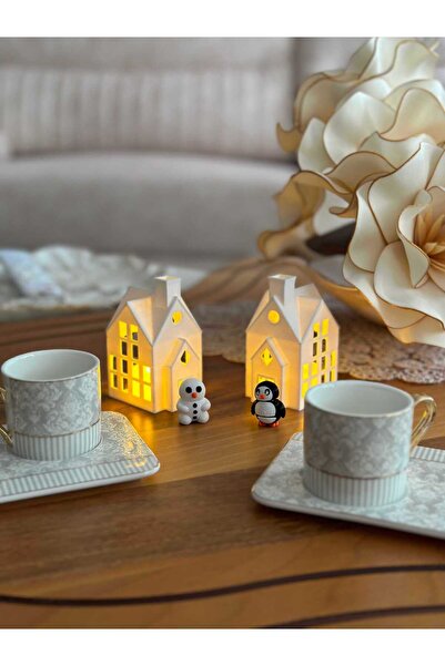 Figürlab Kış Evleri 2'li Set Dekoratif Noel Evler Tealight Mum, Led Mum Dahil.