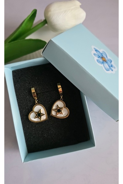 MİLUNXTE أقراط متدلية من الفولاذ باللون الأخضر مع تفاصيل على شكل قلب ونجمة با...