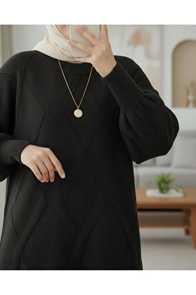 Modamorfo Μαλακό πλεκτό τουνίκ με σχέδιο μπακλαβά -Μαύρο