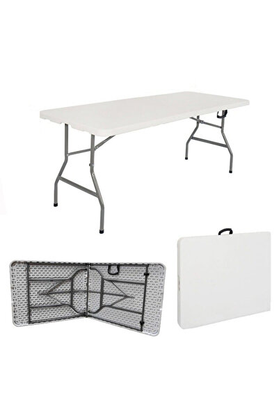 EGG Folding Plastic Picnic Table 180×70×74 cm White Lightweight, Adjustable, Portable for Camping & BBQ