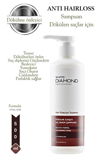 WHİTE DİAMOND Saç Dökülme Önleyici Güçlendirici Etkili Keratin kolajen Saç Bakım Şampuanı 500 ml
