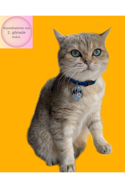 VenüsTakı "kalkan" Şeklinde mavi Tasma Zilli Blue glitter -Isimli Kedi Tasmas...