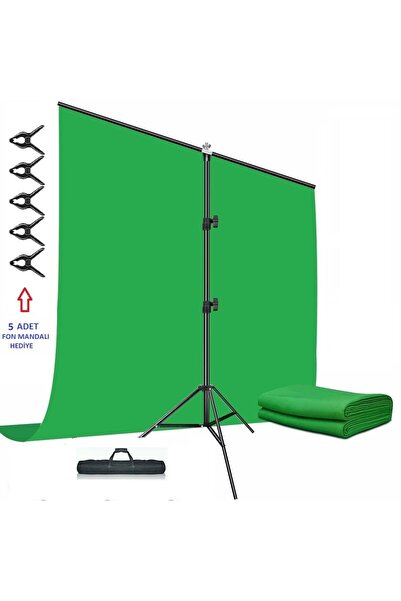 ADA GREENBOX Green Screen Greenbox Yeşil Fon Perde (1.5x2 M) + Tek Ayaklı Fon Standı + 5 Mandal