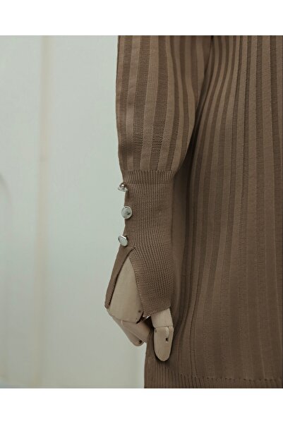 Modamorfo Crew Neck Ribbed Slit Knitwear Tunic - Mink