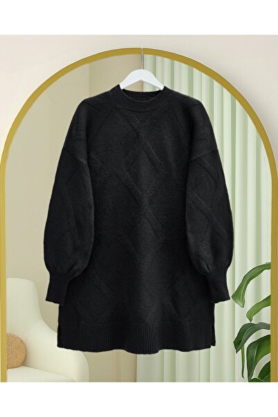 Modamorfo Μαλακό πλεκτό τουνίκ με σχέδιο μπακλαβά -Μαύρο