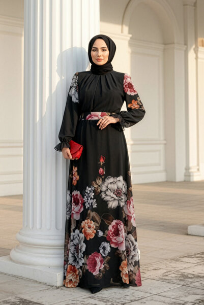 Neva Style Чорна сукня з квітковим візерунком 35461S