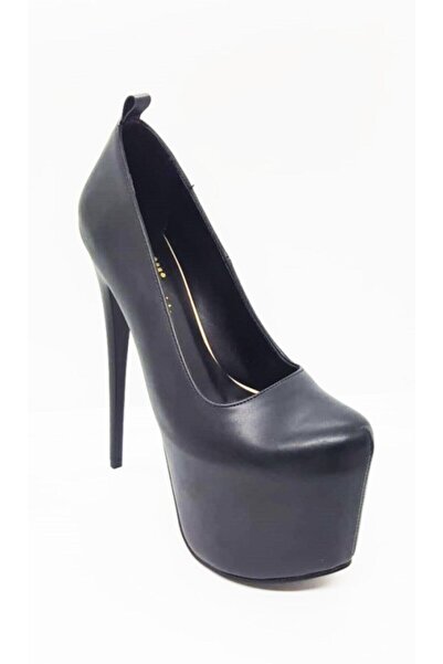 Afilli Black Skin Platform Thin High Heel Women's Shoes Comfortable Fit