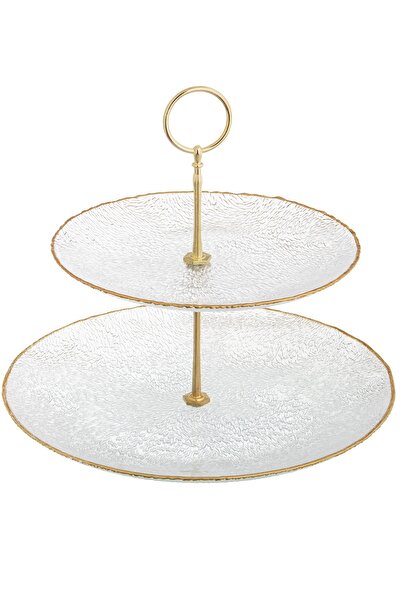 HIC clear glass serving plate 2 floors 28 cm with gold line