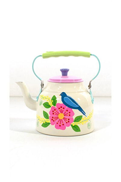 DEDEMİN EMAYELERİ Emaye Demlik El Boyama Beyaz Kuş