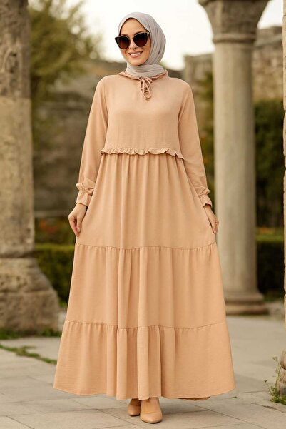 Neva Style Kat Pleated Biscuit Hijab Dress 5884Bs
