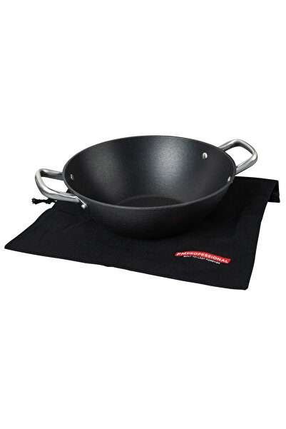FM Professional FORCE cast iron wok pan 28 cm with non-stick coating and stainless steel handle