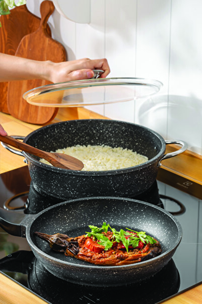 FİTHOME Pot and Pan Set Granite Cast Rice Pot and Cast Pan Set