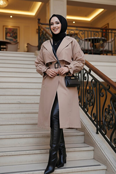 N.S NEVA STYLE Trench cu centură Biscuit Hijab 26421BS