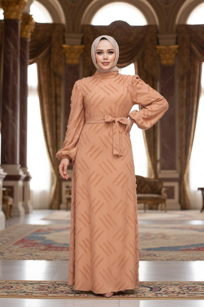 N.S NEVA STYLE Patterned Camel Elmeci 5298C Dress