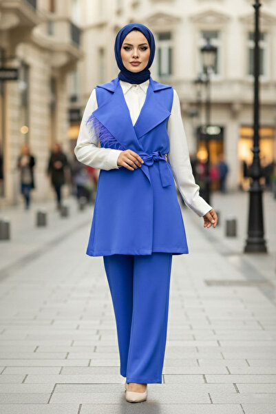 Neva Style Vest Set Indigo Blue Hijab Double Suit 5916Im