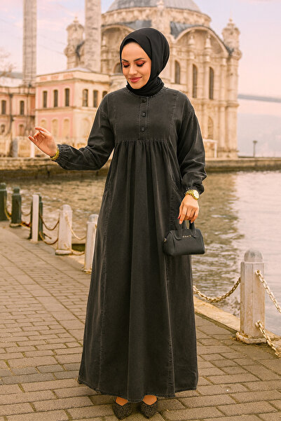 Neva Style Χιτζάμπ με κουμπιά σε χρώμα Anthracite - 19139ANT